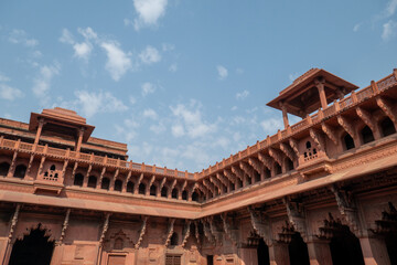 View of the historic Red Fort in the Old Delhi neighbourhood of Delhi, India