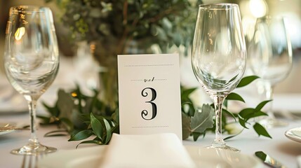 Wedding reception table number card, elegant design, isolated on a white background