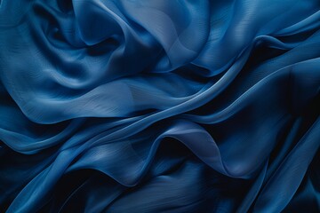 Obraz premium Elegant waves of deep blue fabric create a mesmerizing abstract pattern, showcasing the material's silky texture and fluid draping.