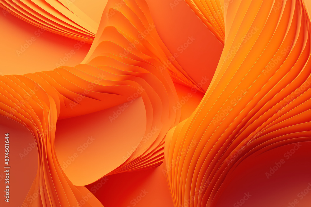 Poster abstract orange background with textured transitions. design with bright 3d lines and waves