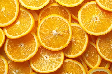 Close-up view of fresh orange slices with water droplets on an orange background. Orange banner. Orange background. Close-up food photography