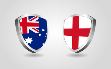 Obraz premium Australia vs England flag shields on a white background, cricket championship competition vector illustration