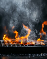 Intense Barbecue Grill Fire with Glowing Embers and Sparks, Summer BBQ Outdoor