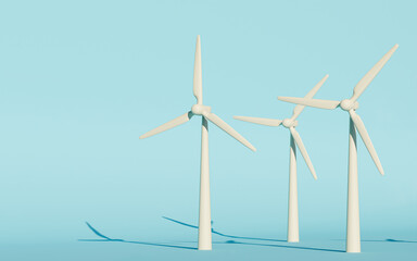 Fototapeta premium 3d windmills illustrations on isolated blue background with space for copy