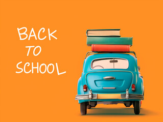 Vintage car with books for back to school concept