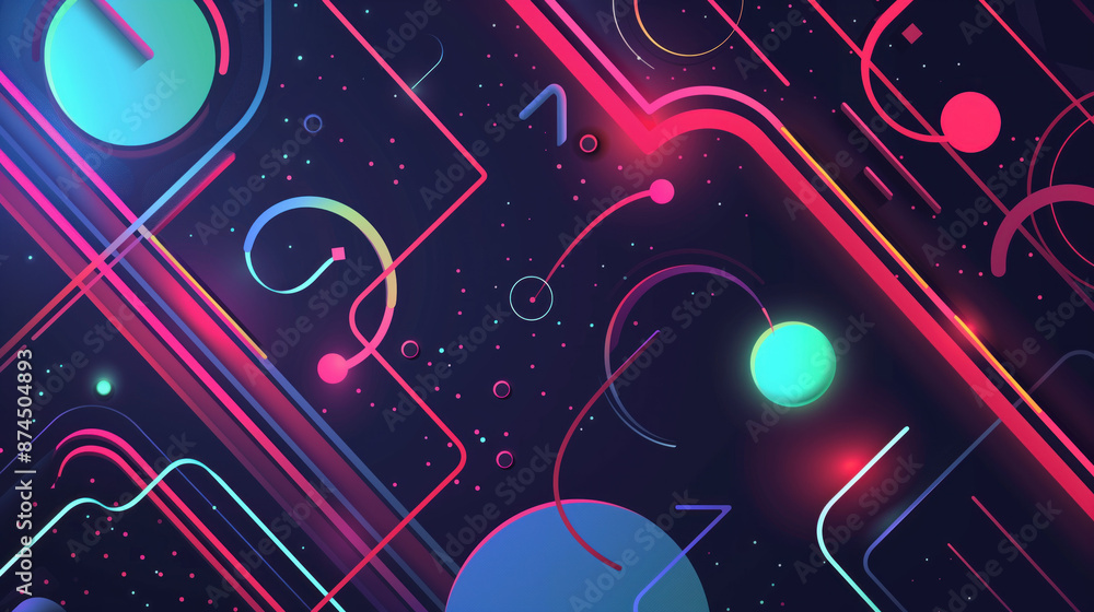 Poster sci-fi neon abstract design with lines and shapes
