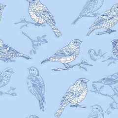 Classic Bird Illustrations on Light Blue Background