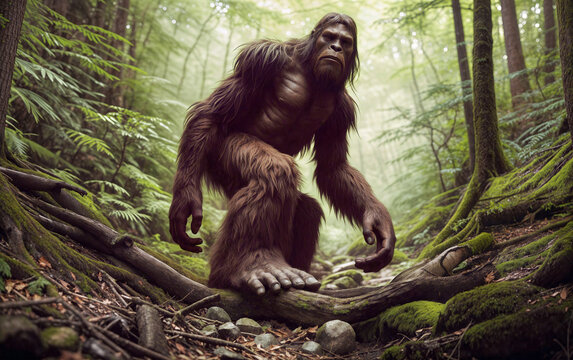 A Bigfoot standing in the middle of a forest .