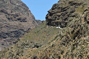 View of mountains in the Andes mountain range near Portillo in summer