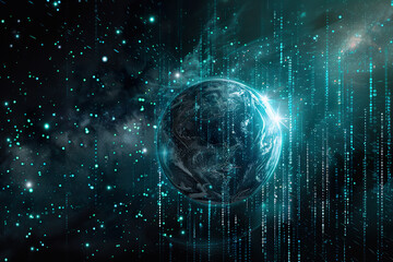 Obraz premium A planet is floating in space with a blue background, generative ai image.