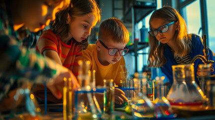 Children Conducting a Science Experiment in a Modern Lab