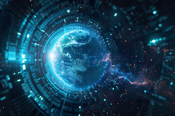 Obraz premium A planet is floating in space with a blue background, generative ai image.