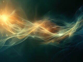 Fototapeta premium Golden and green light streaks intertwining in a mesmerizing flow