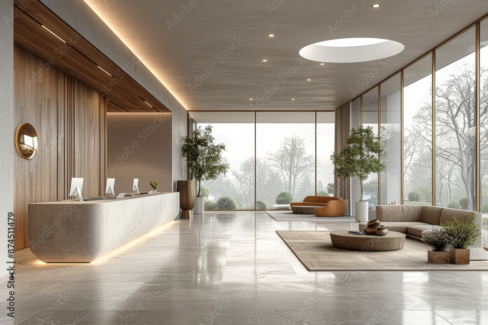 Poster a minimalist office space with a focus on clean lines and functionality. concept of modern design an