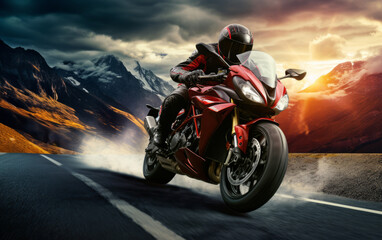 A motorcyclist enjoys a thrilling ride down a scenic mountain road.