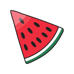 Hand drawn piece of watermelon isolated on white background. Design concept for summer vacation and travel.