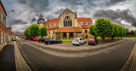 Collegiale St Hildevert - Church Street Parking Under Cloudy Skies