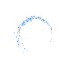 Blue glitter particle swirl circle effect. Sparkling light twirl of glowing glittering particles whirl texture. Space stardust round shine or wind wave spin with glow tail. PNG.