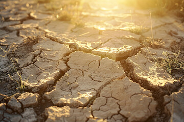 A cracked and dried out landscape, with a lot of dirt and rocks scattered around, generative ai image.