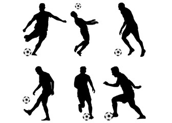 Silhouettes of soccer players, Football Soccer player silhouette with ball, Soccer Player Vector, football best player, football players of vector illustration