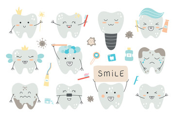 Kawaii Teeth and dental tools set.