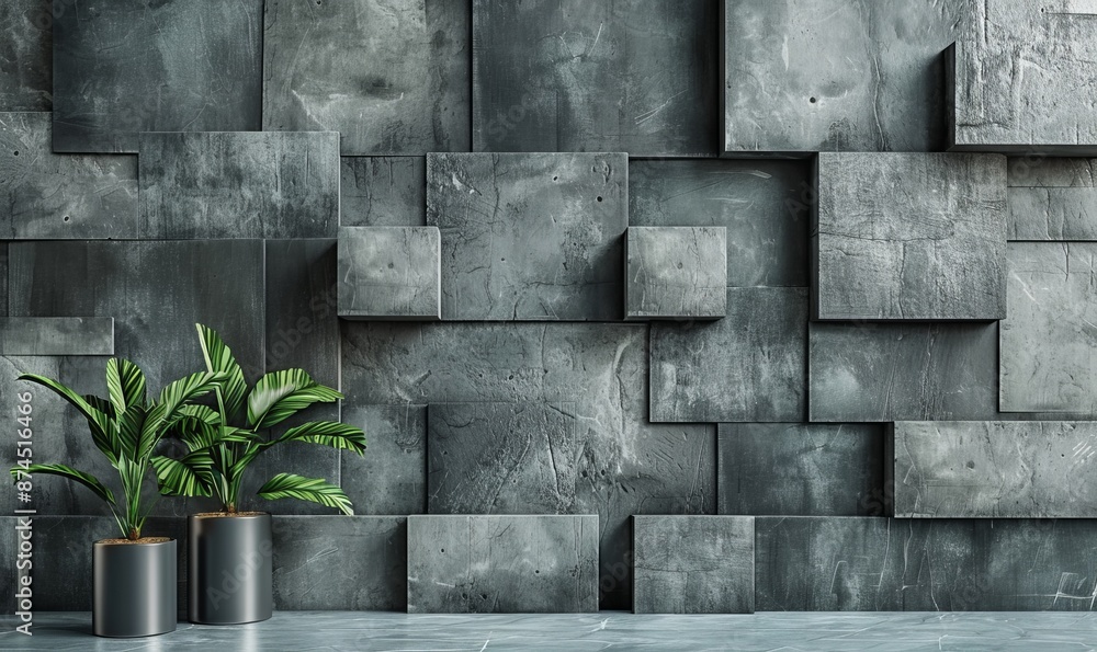 Aufkleber polished tiles arranged to create a 3d wall. futuristic, concrete background formed from rectangular