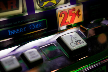 Detailed 4K Ultra HD Image of Casino Slot Machines with Shallow Depth of Field