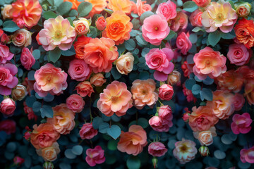 Fototapeta premium Background made out of a fantasy miracle multi colors bed of roses, 