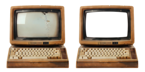 Vintage desktop computer with blank screen, cut out