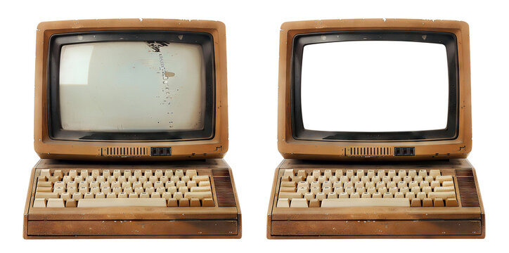 Vintage desktop computer with blank screen, cut out