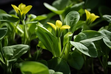 Obraz premium Nutrient-rich Sunflower shoots. Organic nutrition eco. Generate Ai