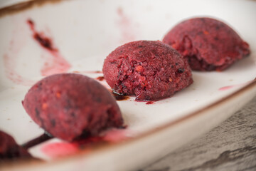 Homemade delicious raspberry and blackberry fruit ice cream