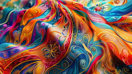 Artistic Multicolored Design for Beach Kaftan and Scarf