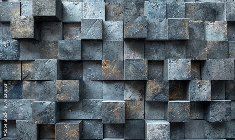 Poster polished tiles arranged to create a 3d wall. futuristic, concrete background formed from rectangular