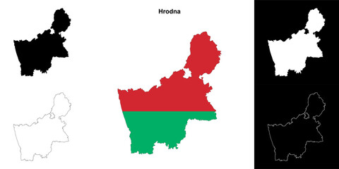 Hrodna region outline map set
