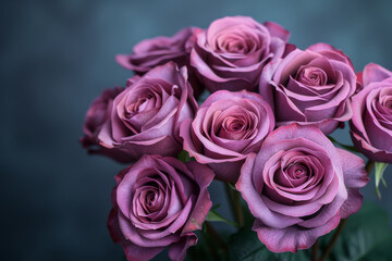 Vintage Classic deep violet rose bouquet on dark background 