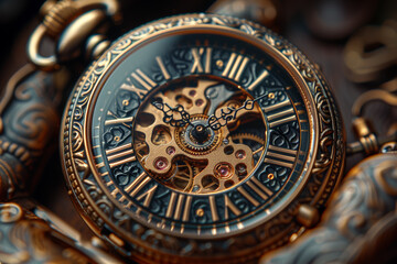 Obraz premium An intricately designed pocket watch showing the time. Concept of timekeeping and heritage. Generative Ai.