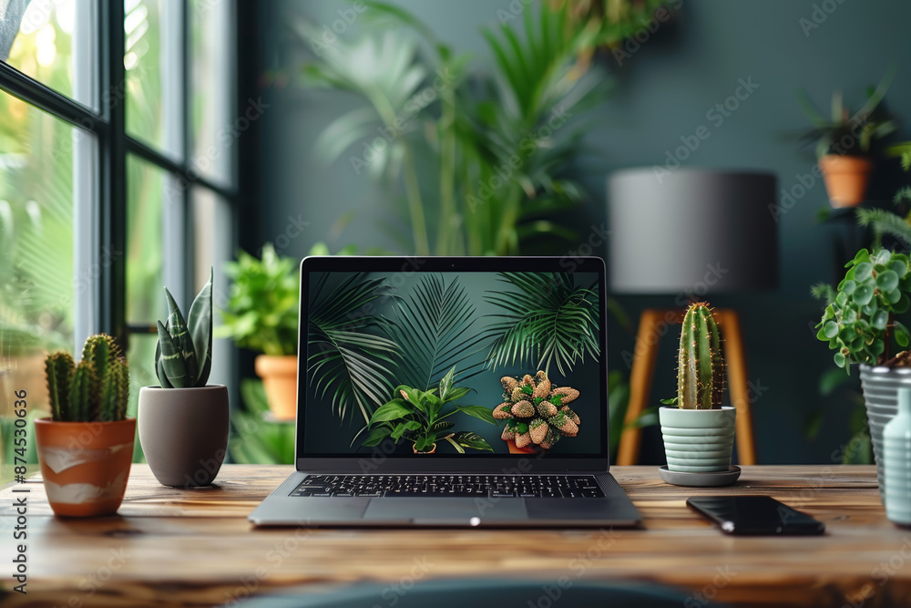 Poster a sleek laptop with a minimalist design on a clean desk. concept of modern technology and efficiency