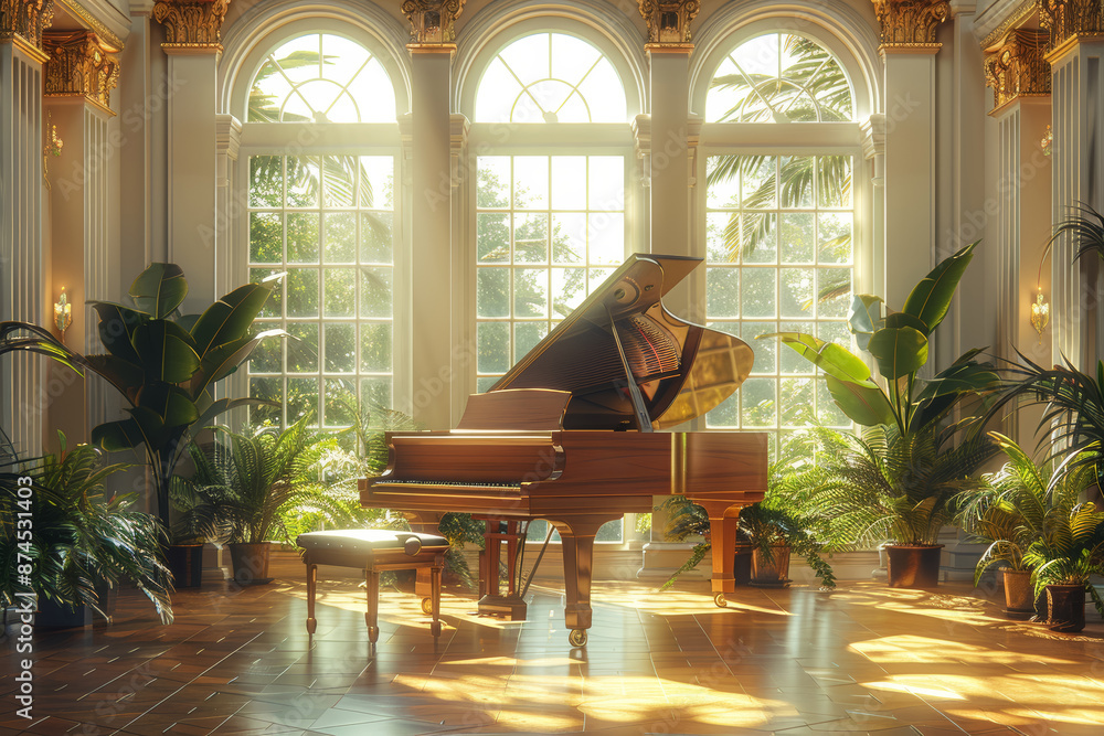 Canvas Prints a grand piano in a sunlit room, ready for a classical music session. concept of musical tradition an