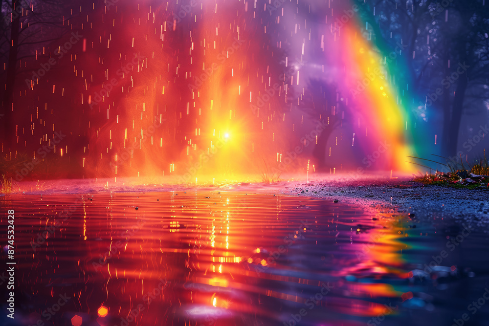 Poster a rainbow arcs across the sky after a rain shower, symbolizing hope. concept of natural beauty and w