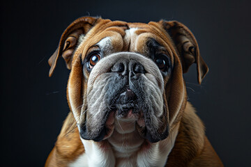 Obraz premium A brown and white dog with a black nose and brown eyes