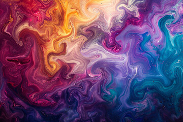 A colorful swirl of paint with a yellow and orange center