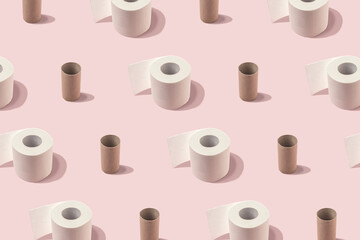 Creative layout of toilet paper rolls. Minimal Coronavirus outbreak. Panic concept.