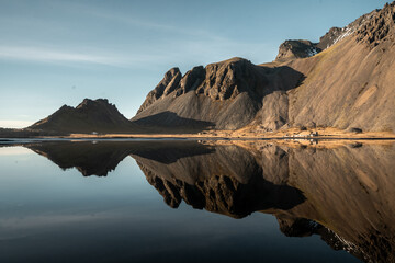 Viking village prop for movie. Located at the foot of Vestrahorn mountain which is in the south-east part of Iceland