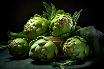 Obraz premium Organic Green artichoke on table. Fresh food. Generate Ai