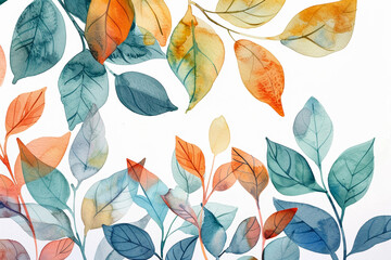 Obraz premium A painting of leaves with a blue and green background