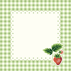 Cottage Core Garden Strawberry and Gingham Square Vector Frame. Vintage Invitation Design With Nostalgic Retro Design. Fresh Summer Fruit Background