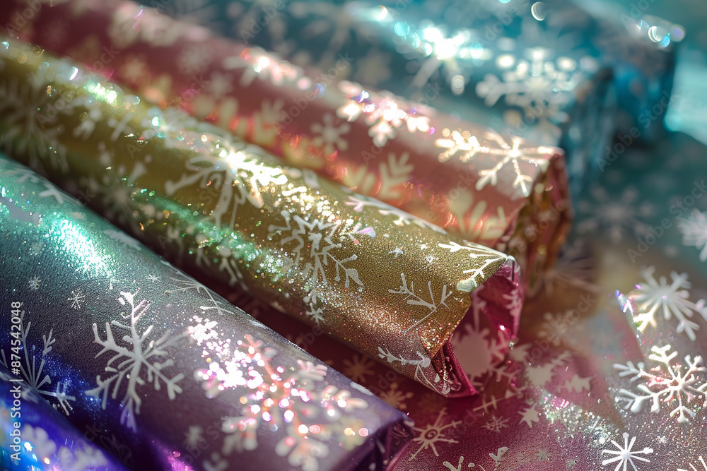 Poster a row of colorful paper with snowflakes on them