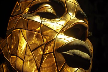 Golden abstract sculpture, digital art, luxurious and elegant, modern illustration.