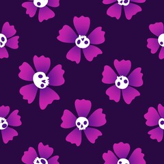 Halloween flower monsters seamless skulls pattern for wrapping paper and fabrics